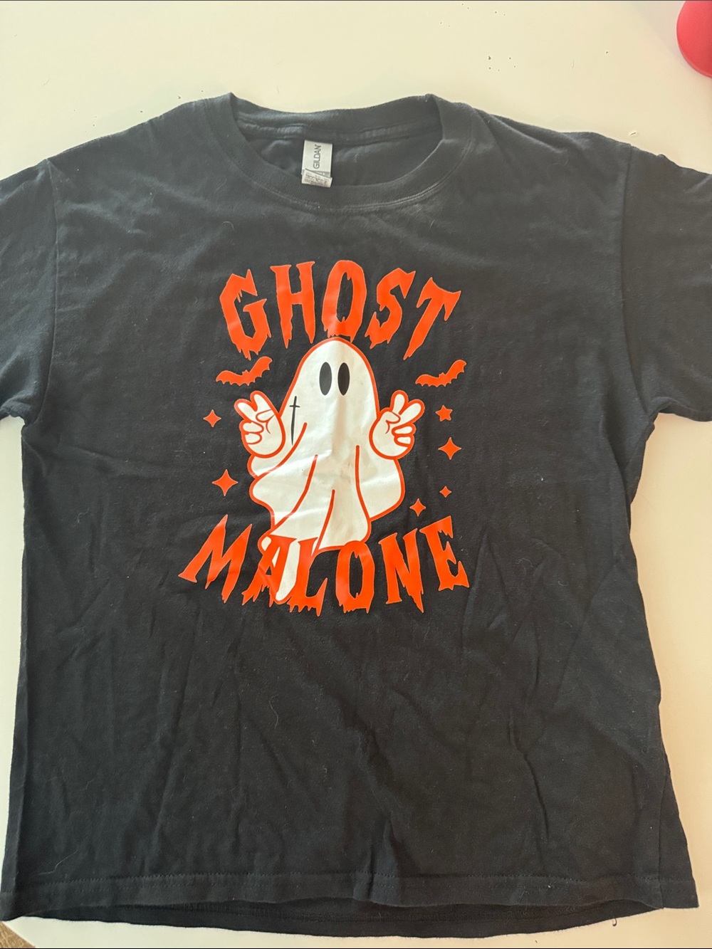 Gildan Black Kids Ghost Malone Graphic Tee with Orange and White Print
